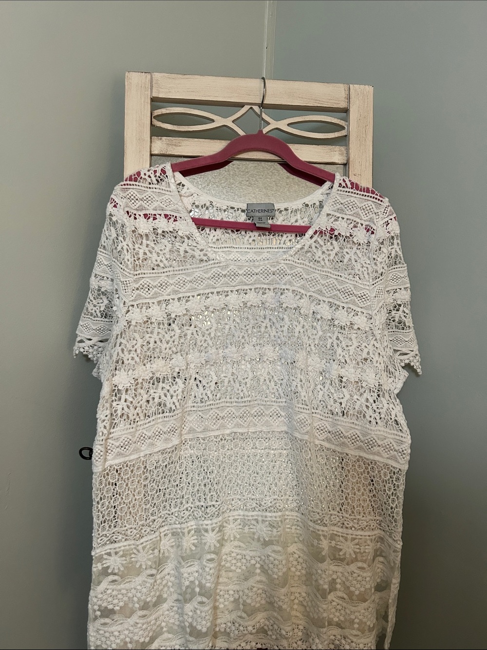 Catherines White Crochet Lace Short-Sleeve Tunic